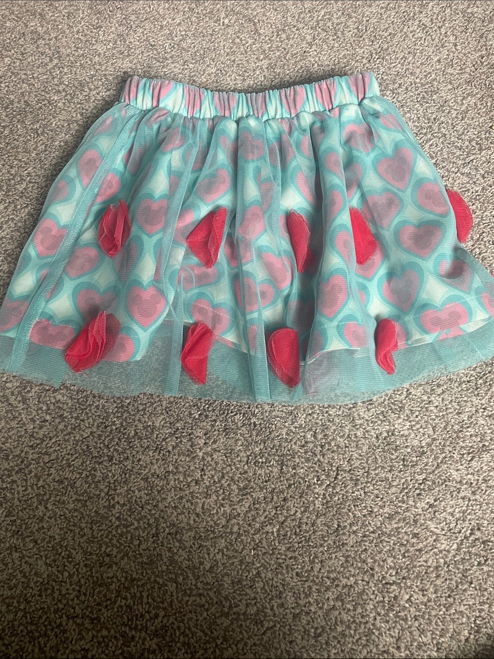 Macy's Aqua Tulle Skater Skirt with Pink Heart Accents Disney collection